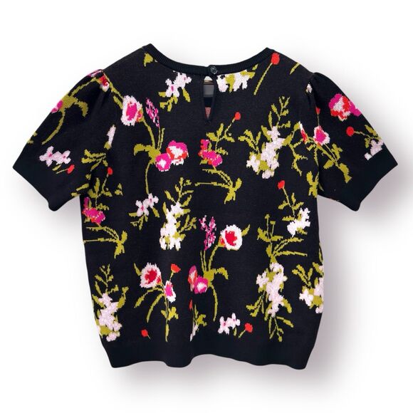 Tahari Pixel Floral Short Sleeve Sweater Blouse Size 1X Teacher Office Chic Art - Picture 4 of 11